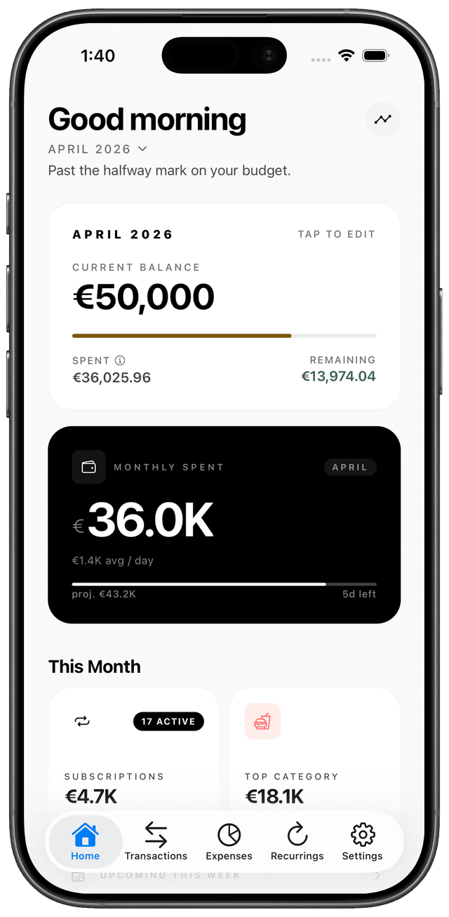 CentRail app — home dashboard